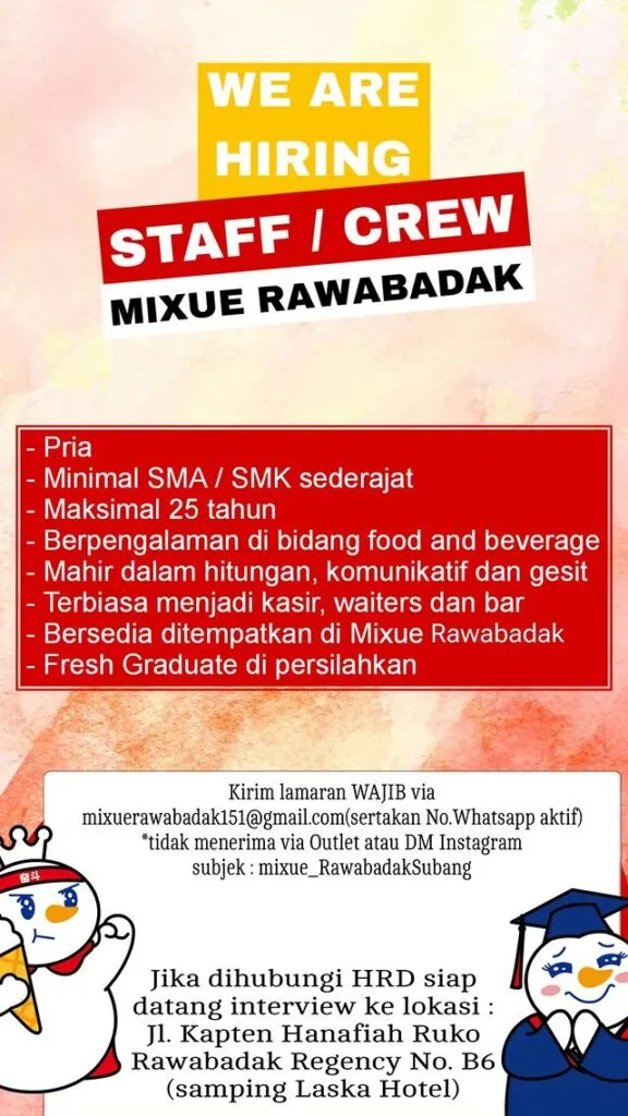 Lowongan Kerja Mixue Rawabadak Subang